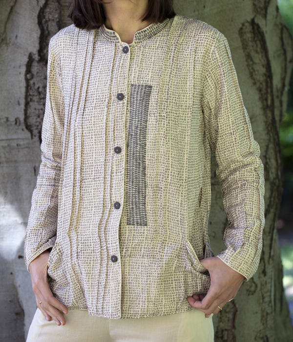 Camicia lunga in seta e cotone con stampa RAIN con ricamo