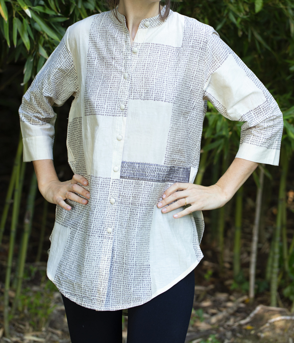 Camicia lunga in seta e cotone con stampa RAIN con ricamo