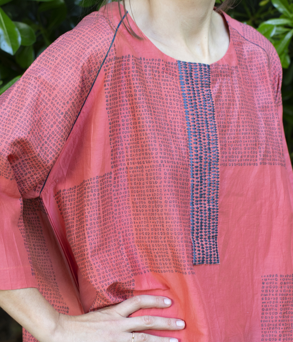 Tunica in seta e cotone stampa RAIN con ricamo