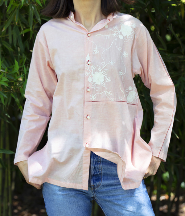 Camicia ricamata in crepe di cotone