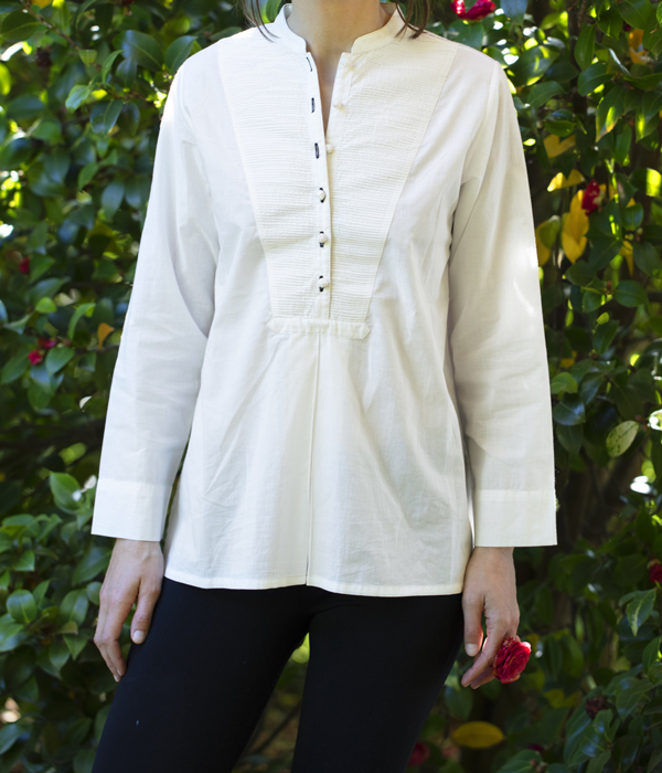 Camicia davantino pieghine in mussola di cotone