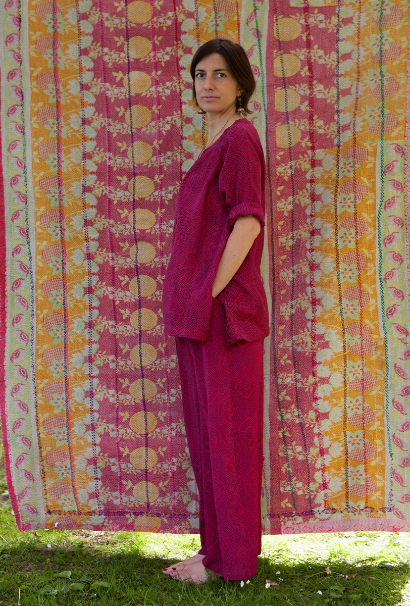 Kurta e pantaloni in mussola di cotone stampata