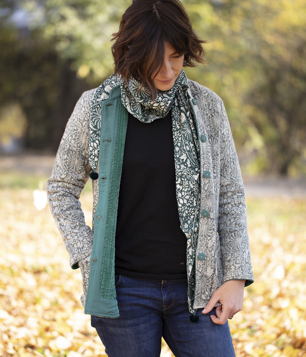 Giacca Guru in lana stampata a mano / Foulard in viscosa