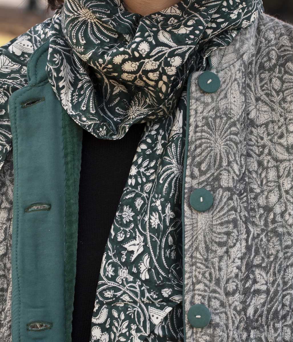 Giacca Guru in lana stampata a mano / Foulard in viscosa