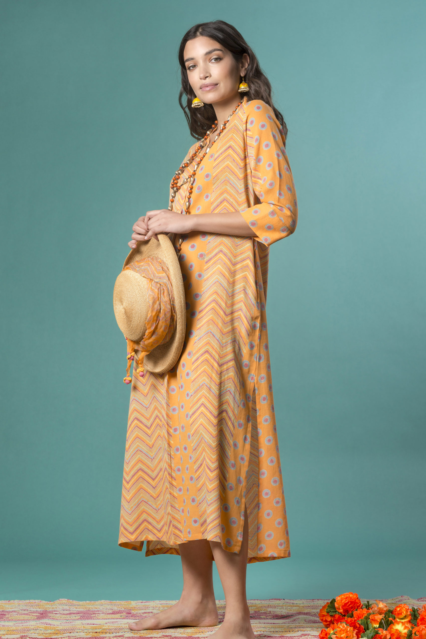 Kaftano in crepe di cotone block print