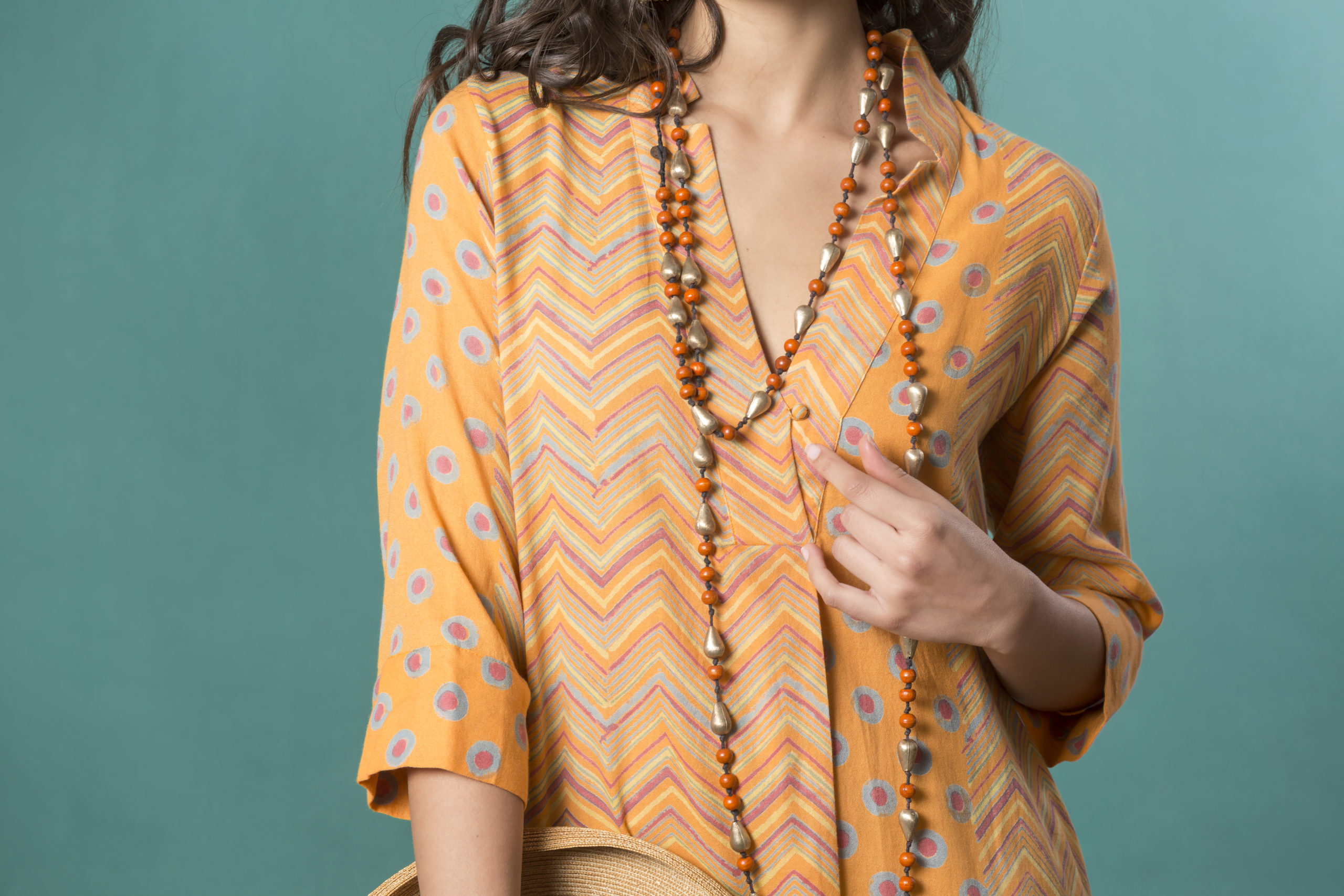 Kaftano in crepe di cotone block print
