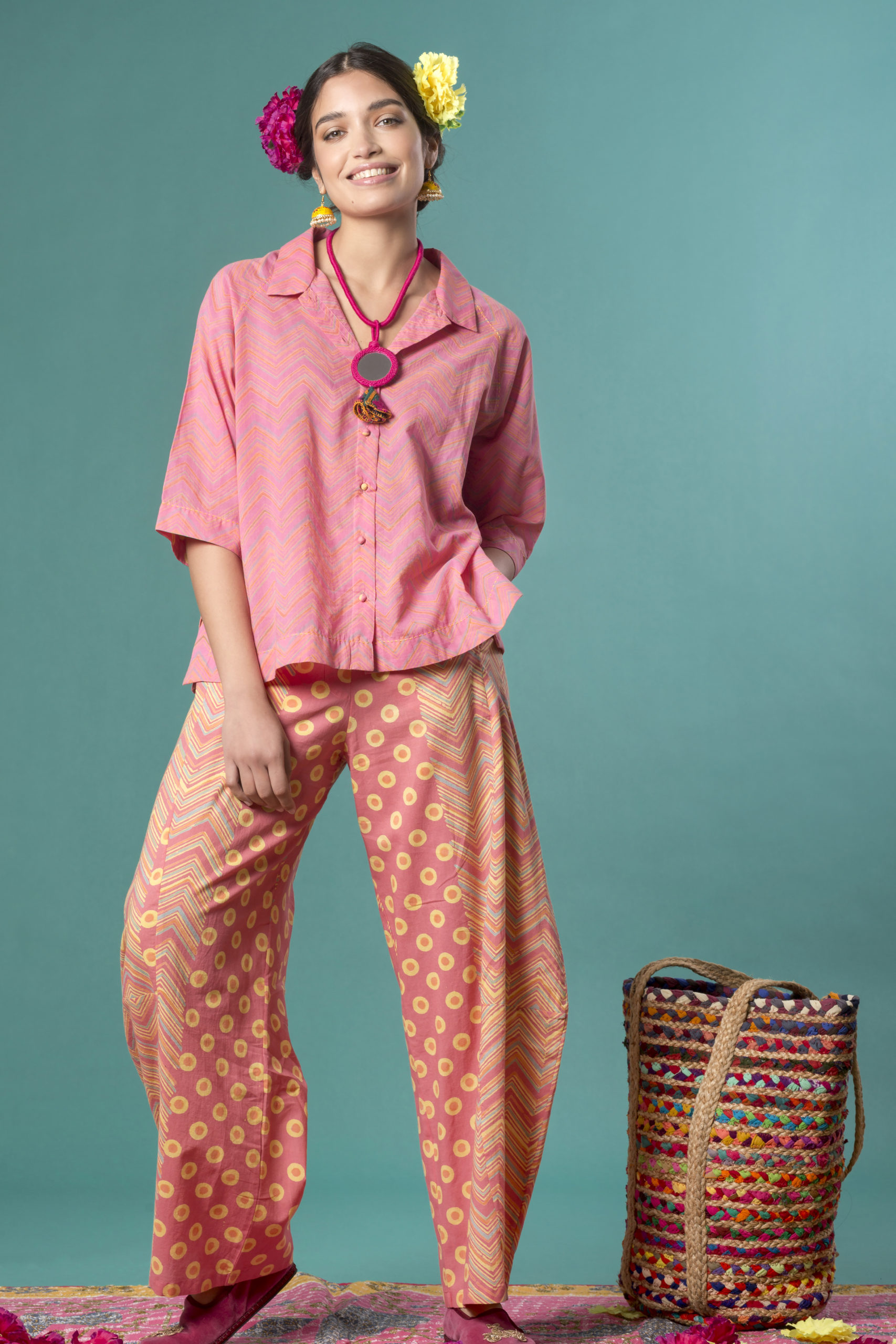 Camicia e pantaloni in cotone block print