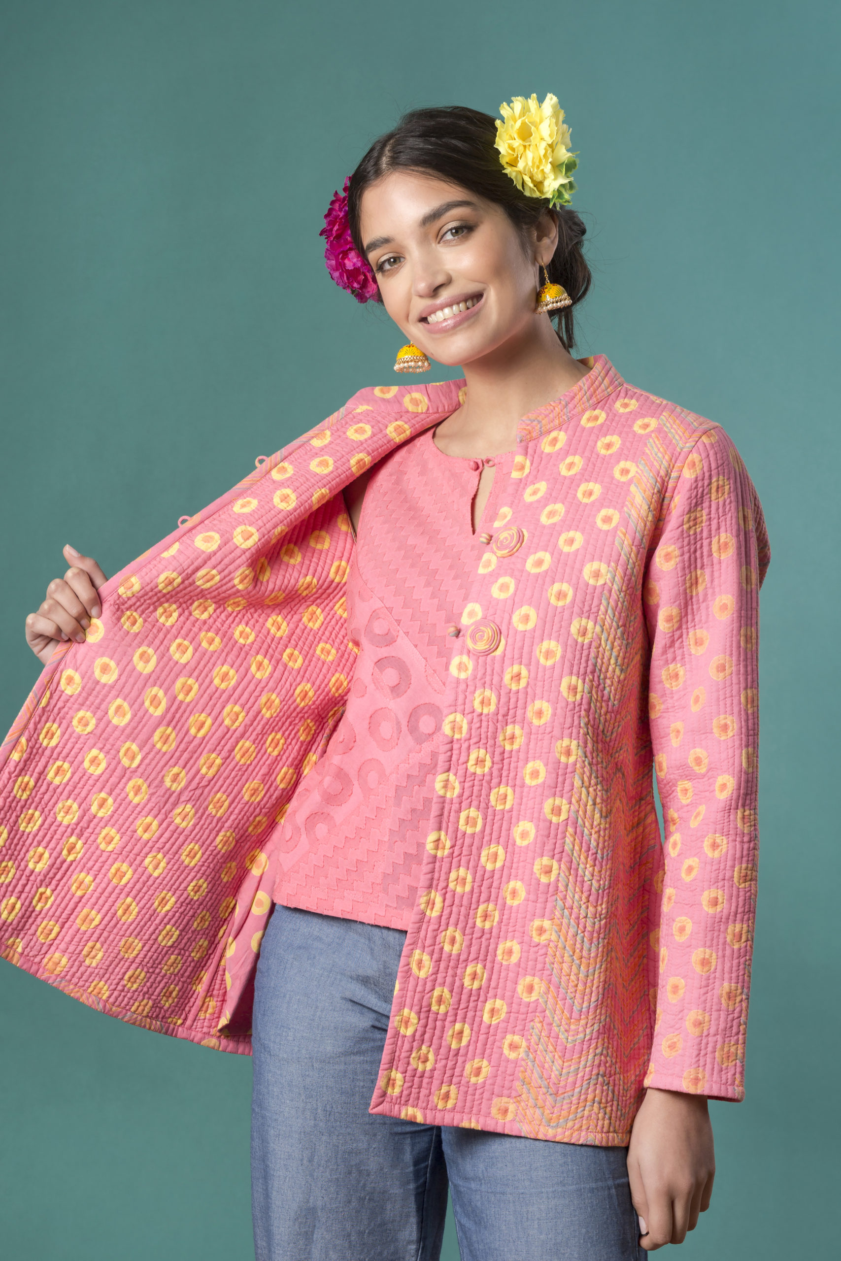 Giacca trapuntata in cotone block print / Top in cotone jaquard