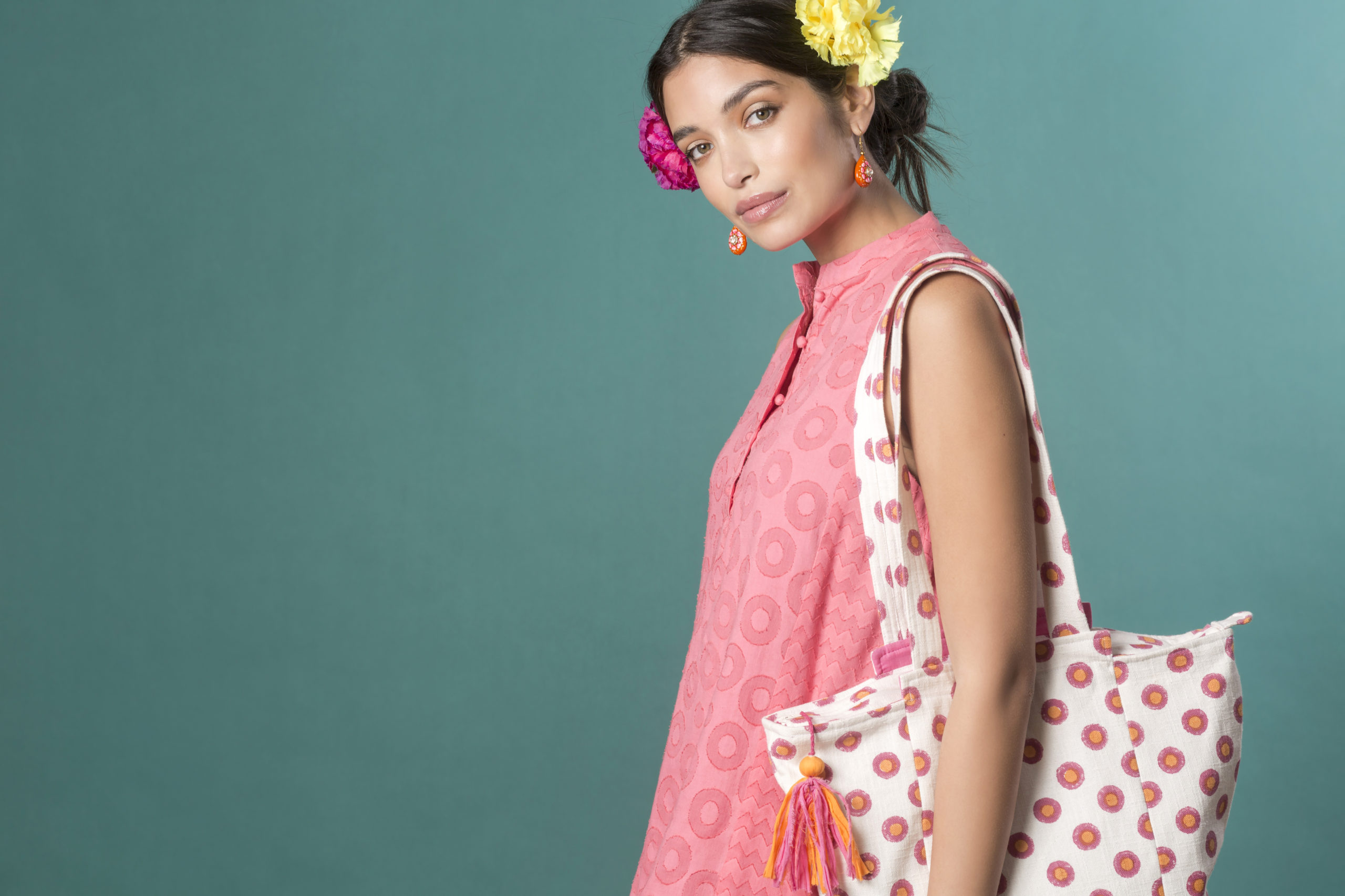 Vestito in cotone jaquard / Borsa pois block print