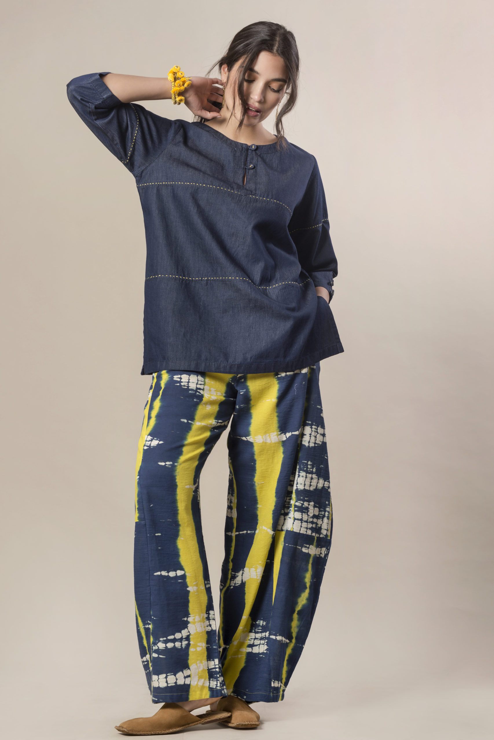 Top denim e Baloon pants TIE&DYE