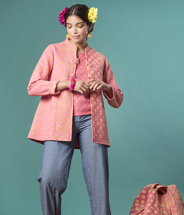 Giacca trapuntata in cotone block print / top jaquard