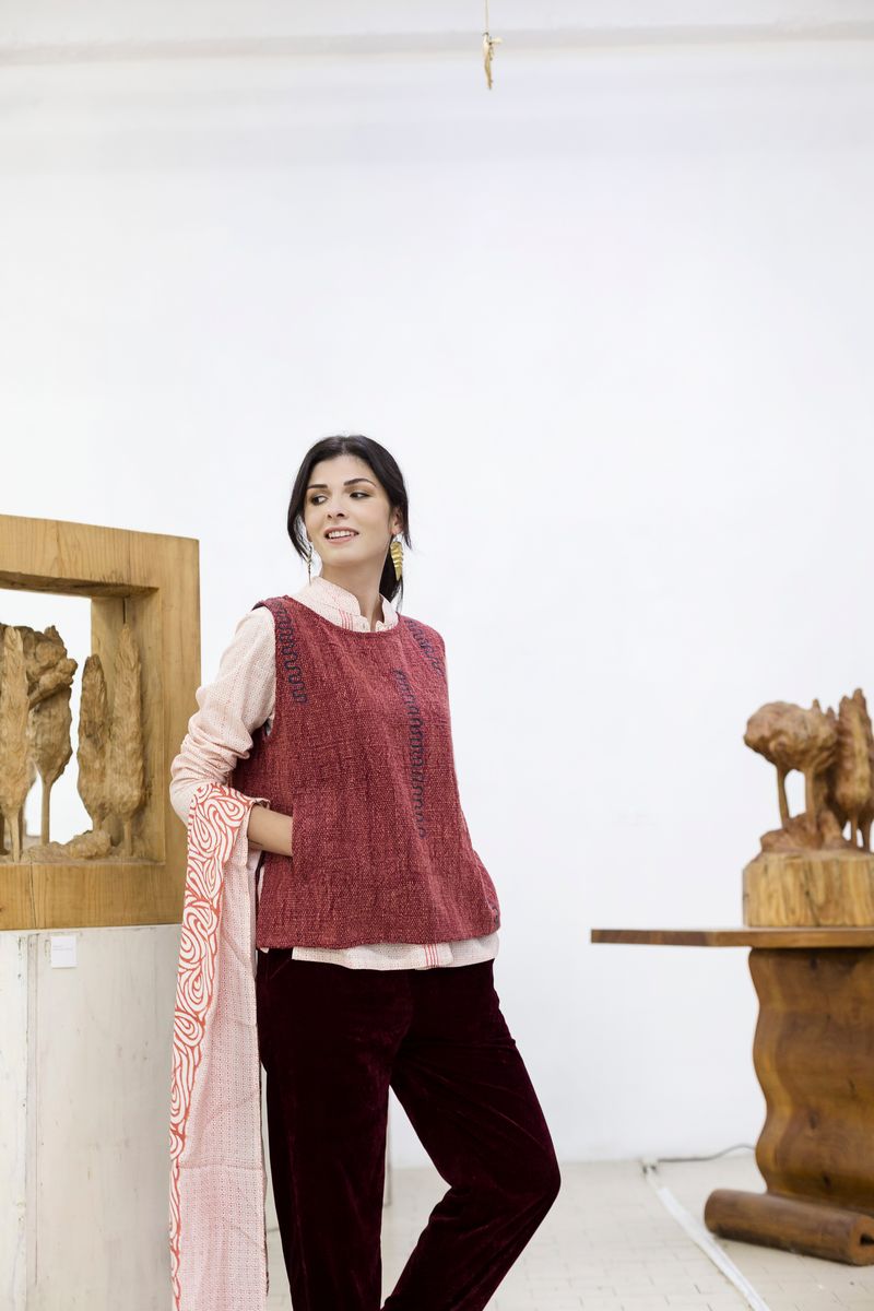 CAMICIA E SCIARPA BLOCK PRINT / TOP RICAMATO