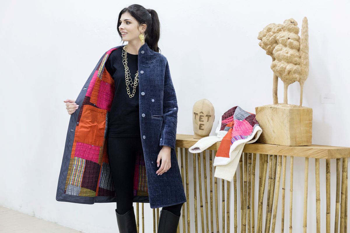 CAPPOTTO IN VELLUTO TRAPUNTATO CON FODERA PATCHWORK